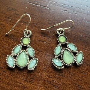 Sage Green/ Bluish Gray & Silver Mosaic Teardrop Dangle Earrings